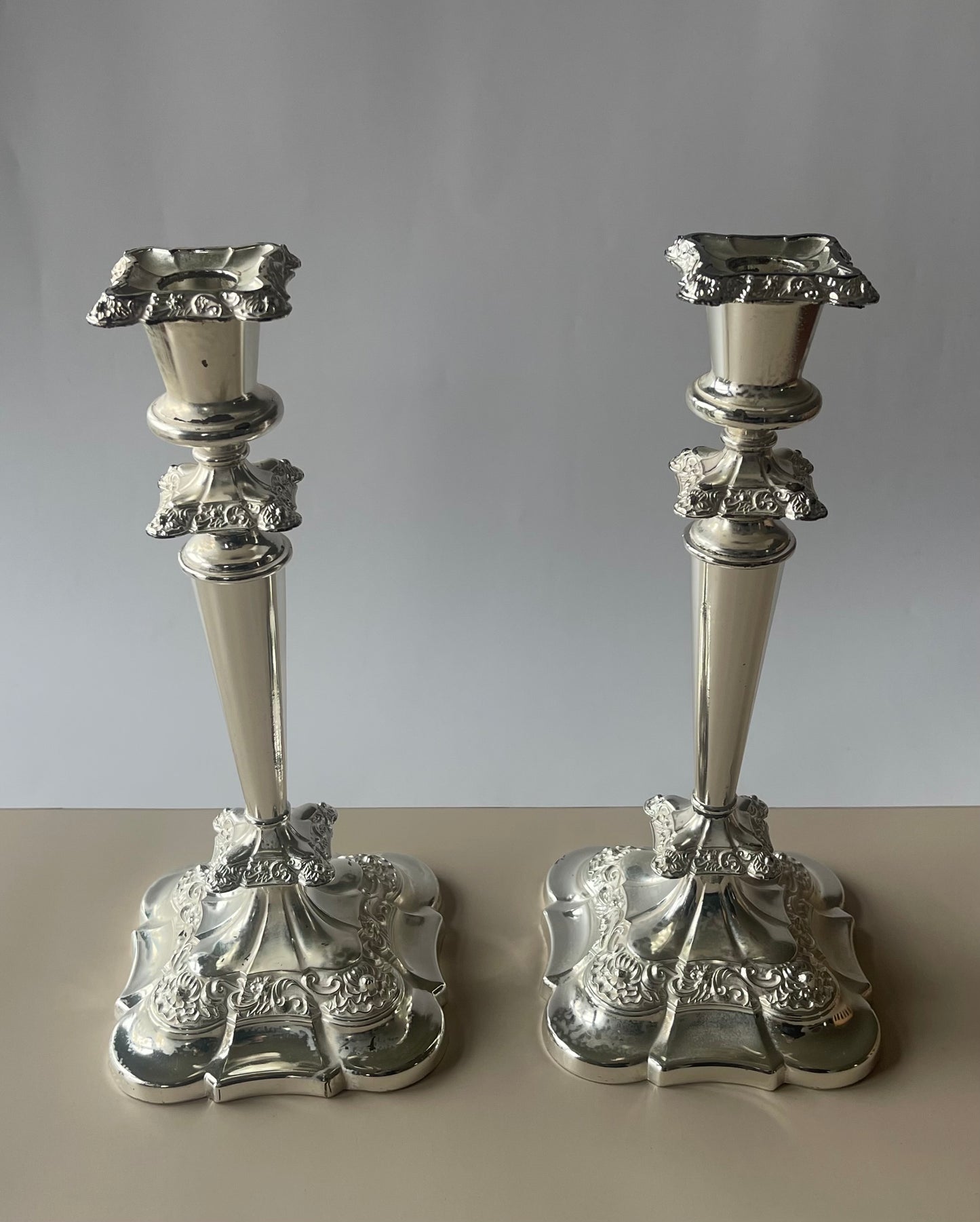 Antique Edwardian Silver Plated Candlesticks | The Tosca Collection