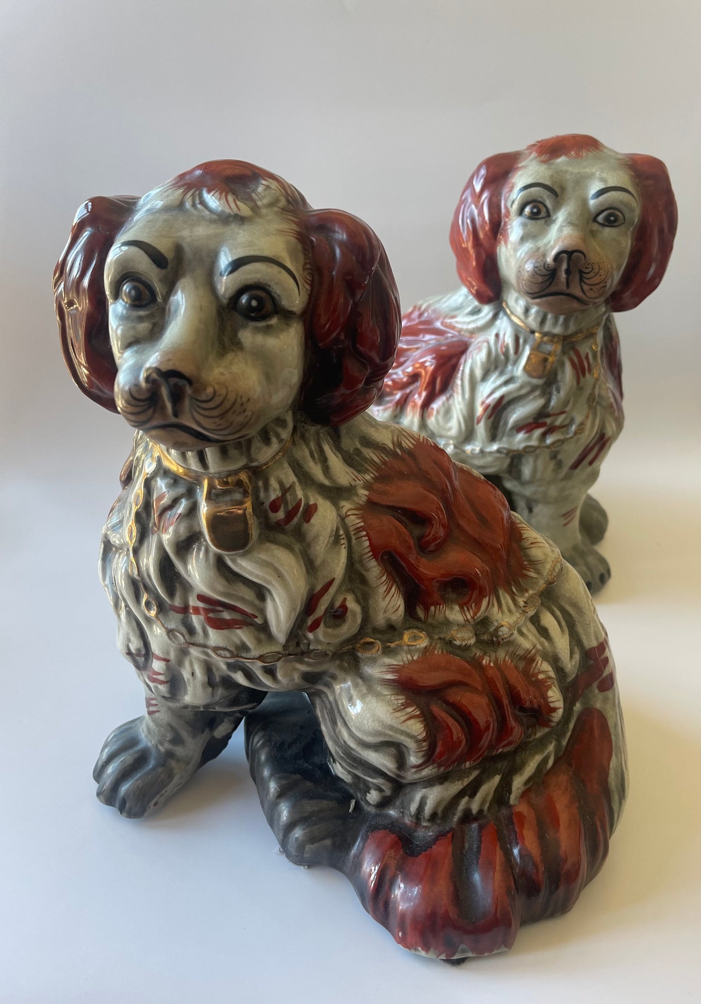 Antique Staffordshire King Charles Spaniel Pair