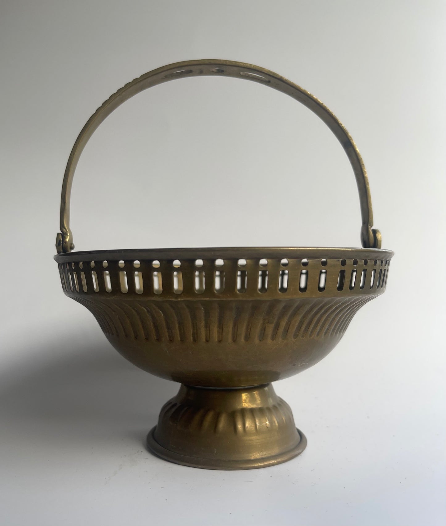 Vintage Brass Pedestal Basket