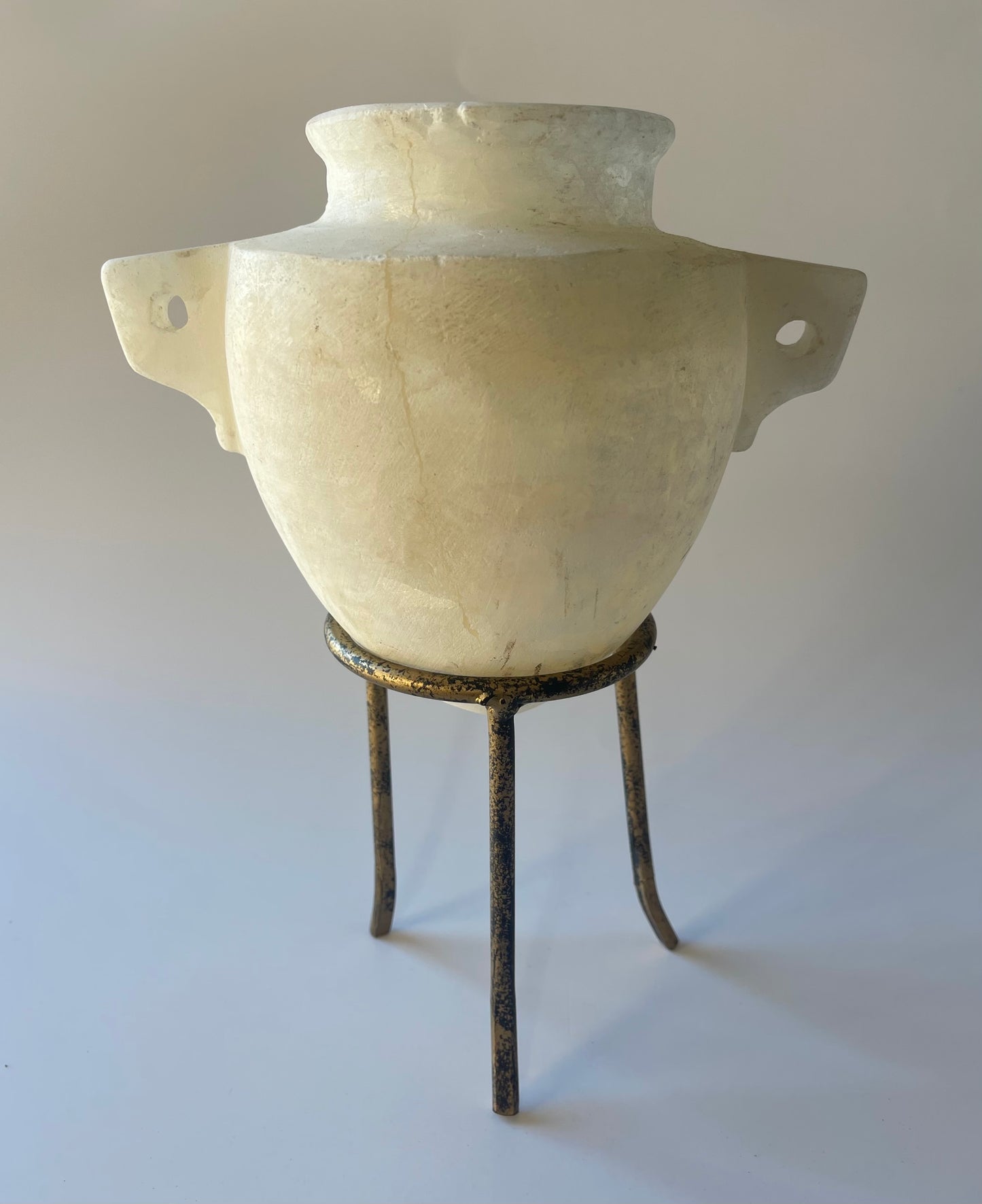 Egyptian Alabaster Vessel with Metal (bronze color) Stand
