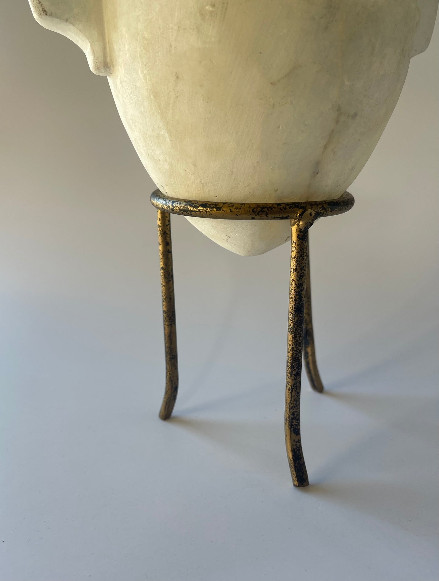 Egyptian Alabaster Vessel with Metal (bronze color) Stand