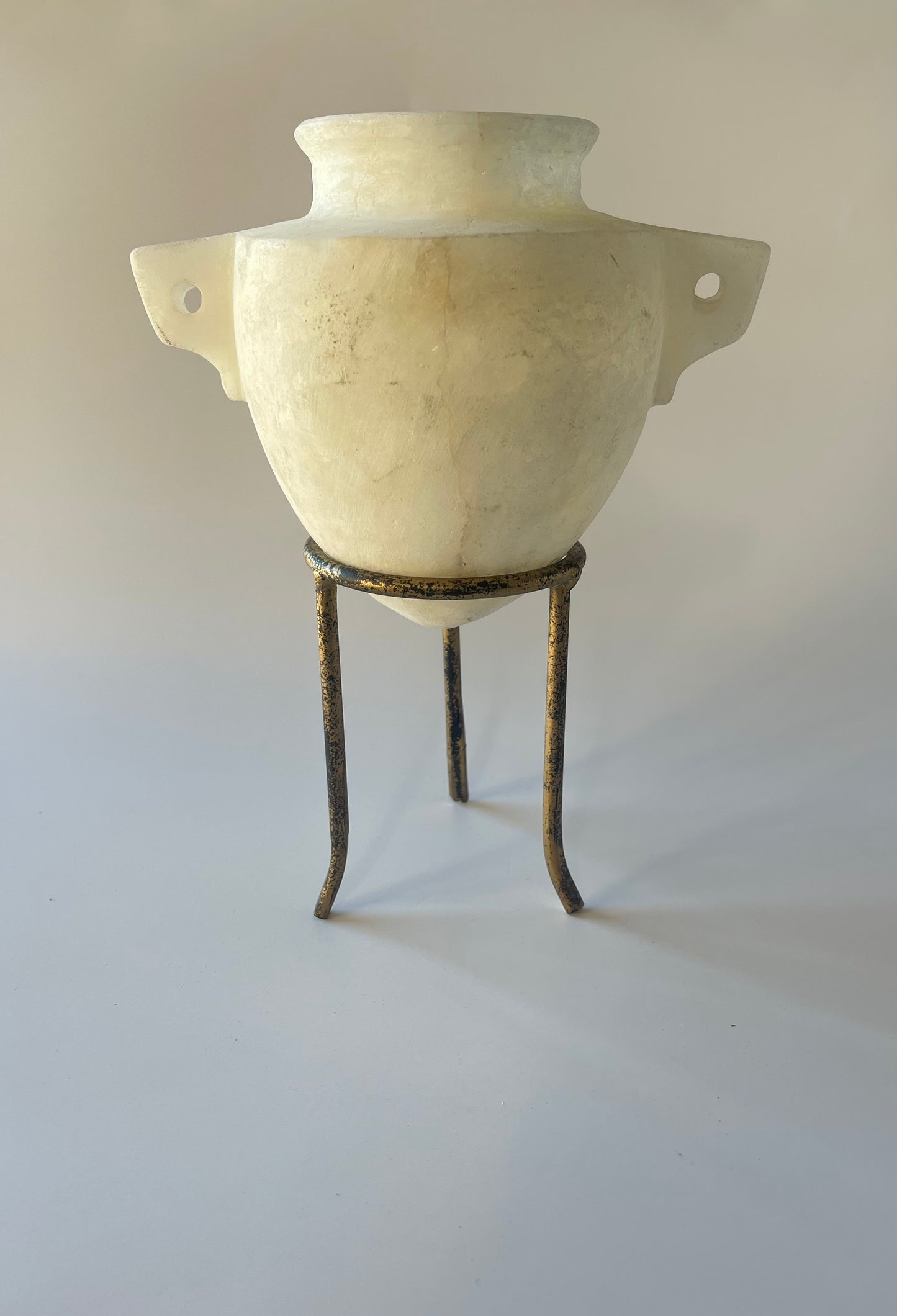 Egyptian Alabaster Vessel with Metal (bronze color) Stand