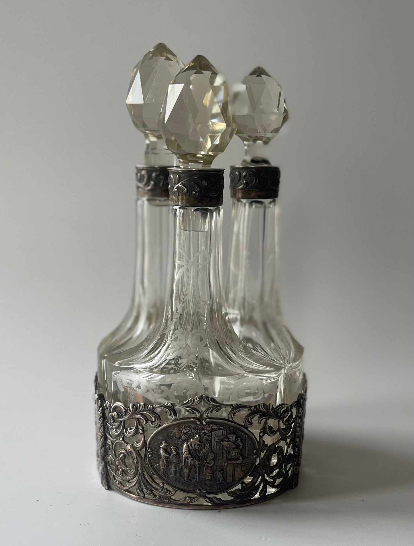 Antique Victorian Sterling Silver & Crystal Perfume Trio