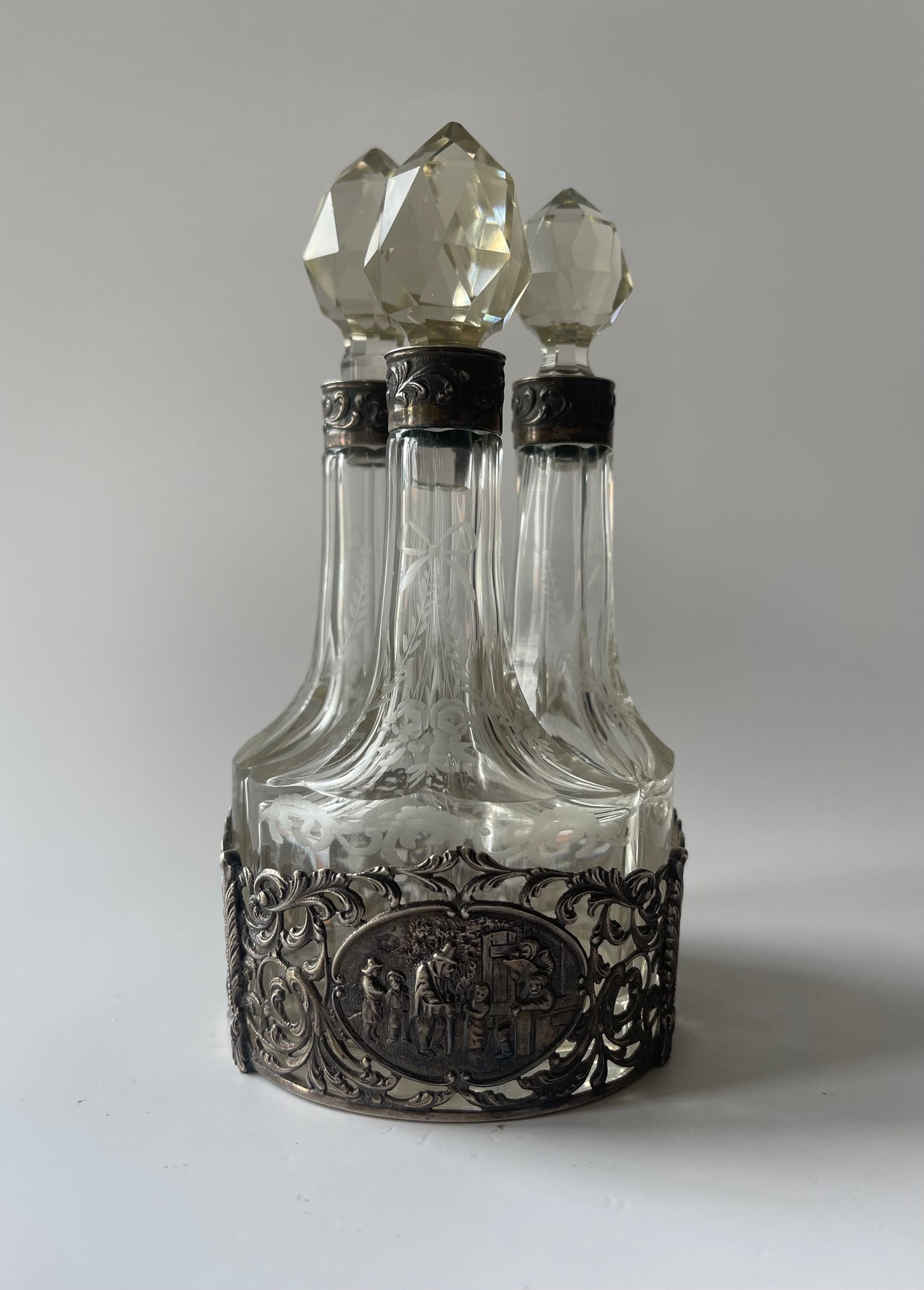 Antique Victorian Sterling Silver & Crystal Perfume Trio