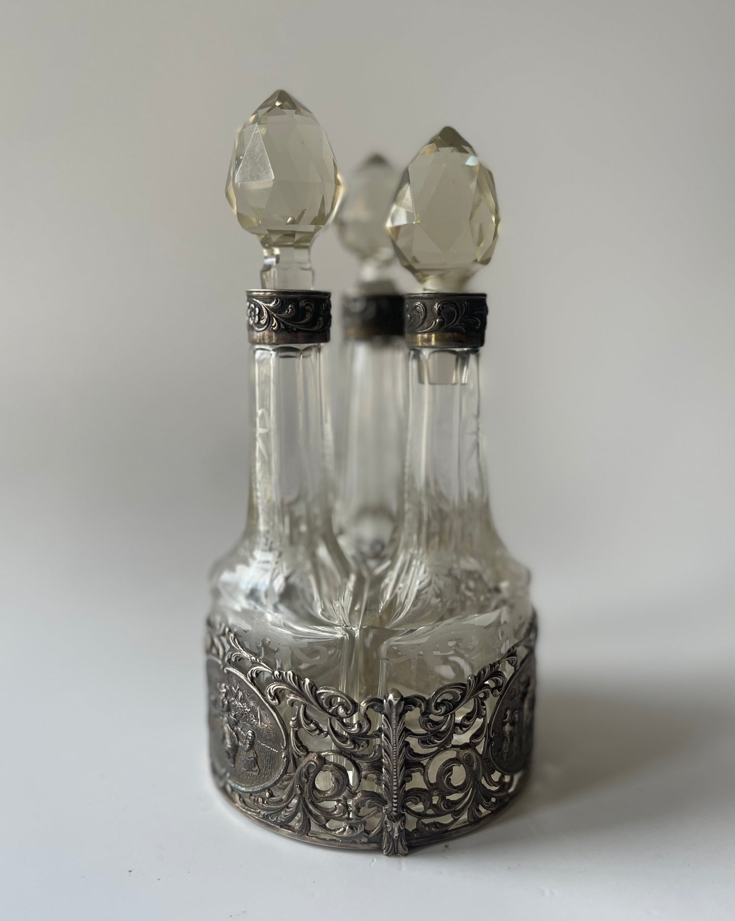 Antique Victorian Sterling Silver & Crystal Perfume Trio