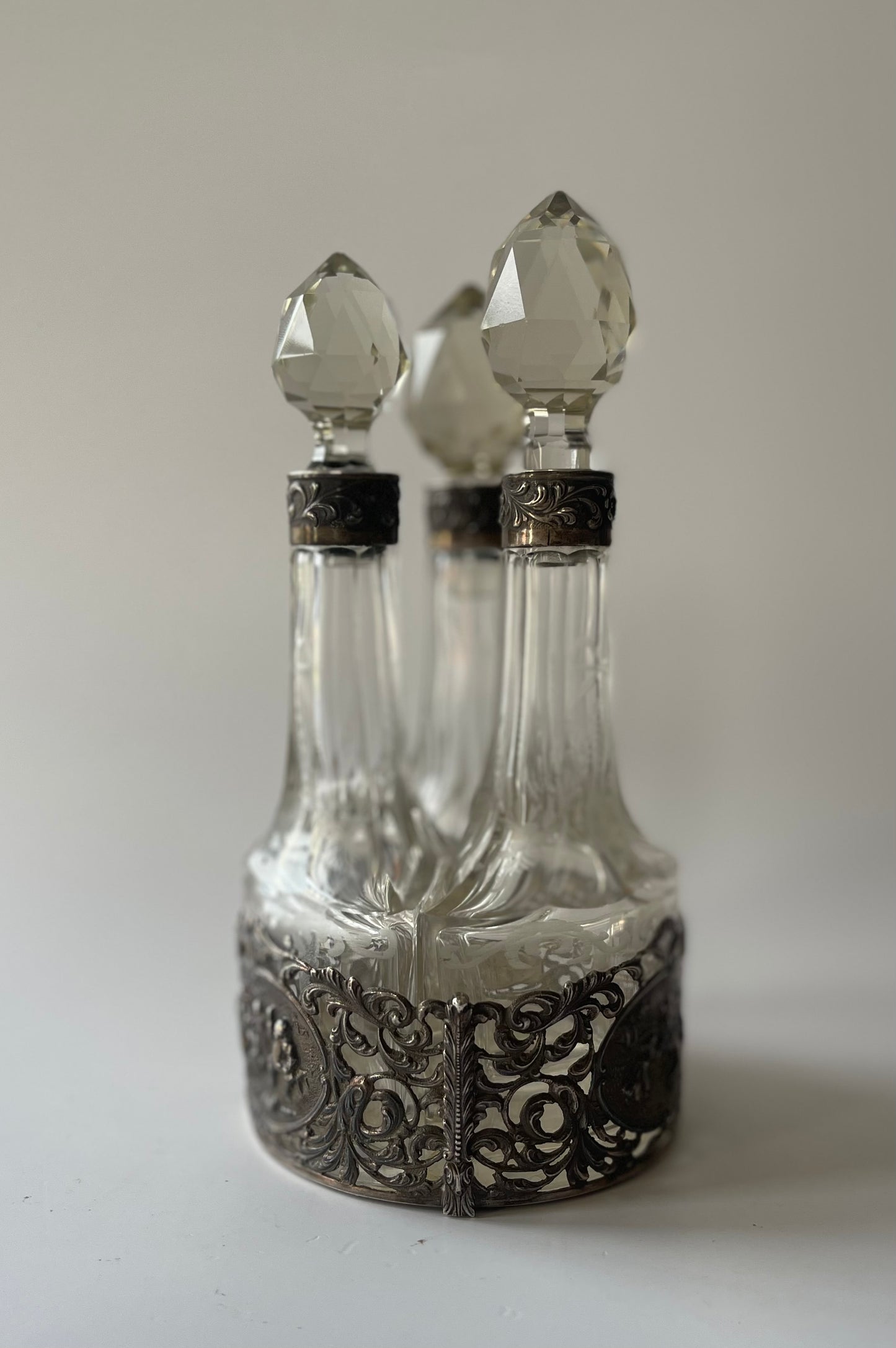 Antique Victorian Sterling Silver & Crystal Perfume Trio