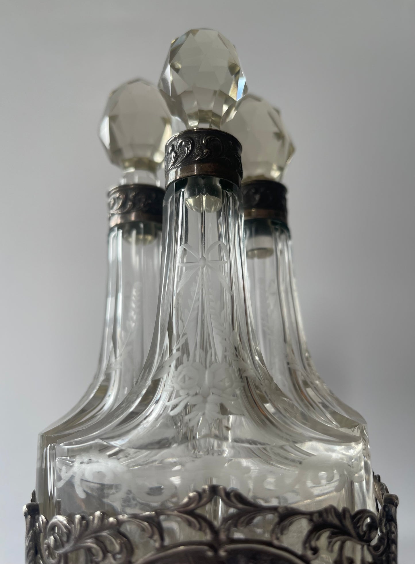 Antique Victorian Sterling Silver & Crystal Perfume Trio