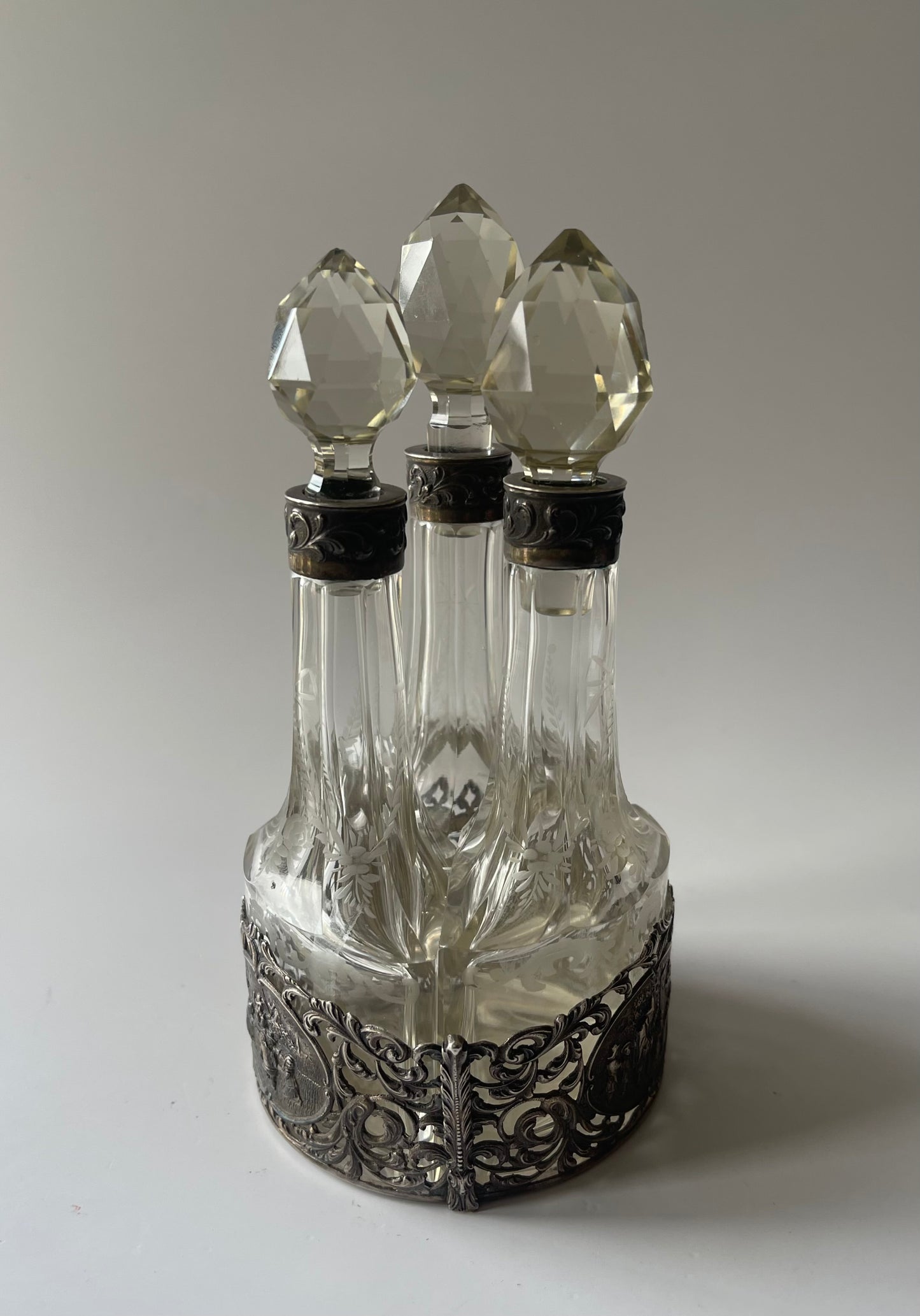 Antique Victorian Sterling Silver & Crystal Perfume Trio