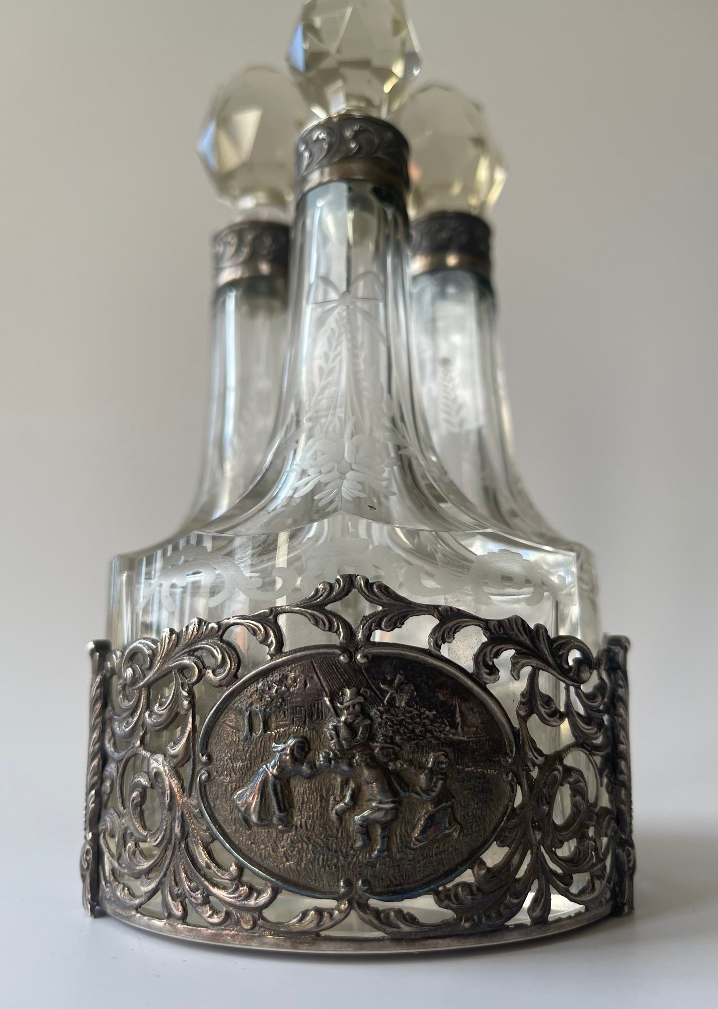 Antique Victorian Sterling Silver & Crystal Perfume Trio