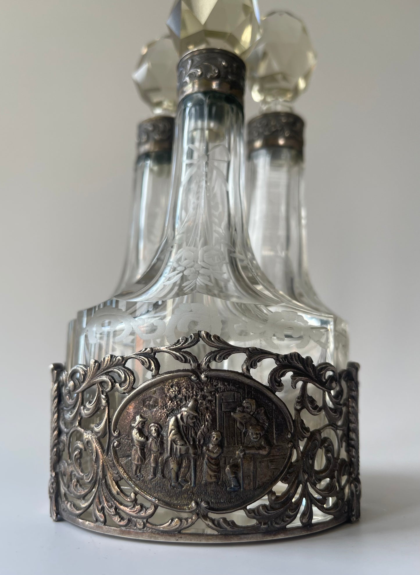 Antique Victorian Sterling Silver & Crystal Perfume Trio