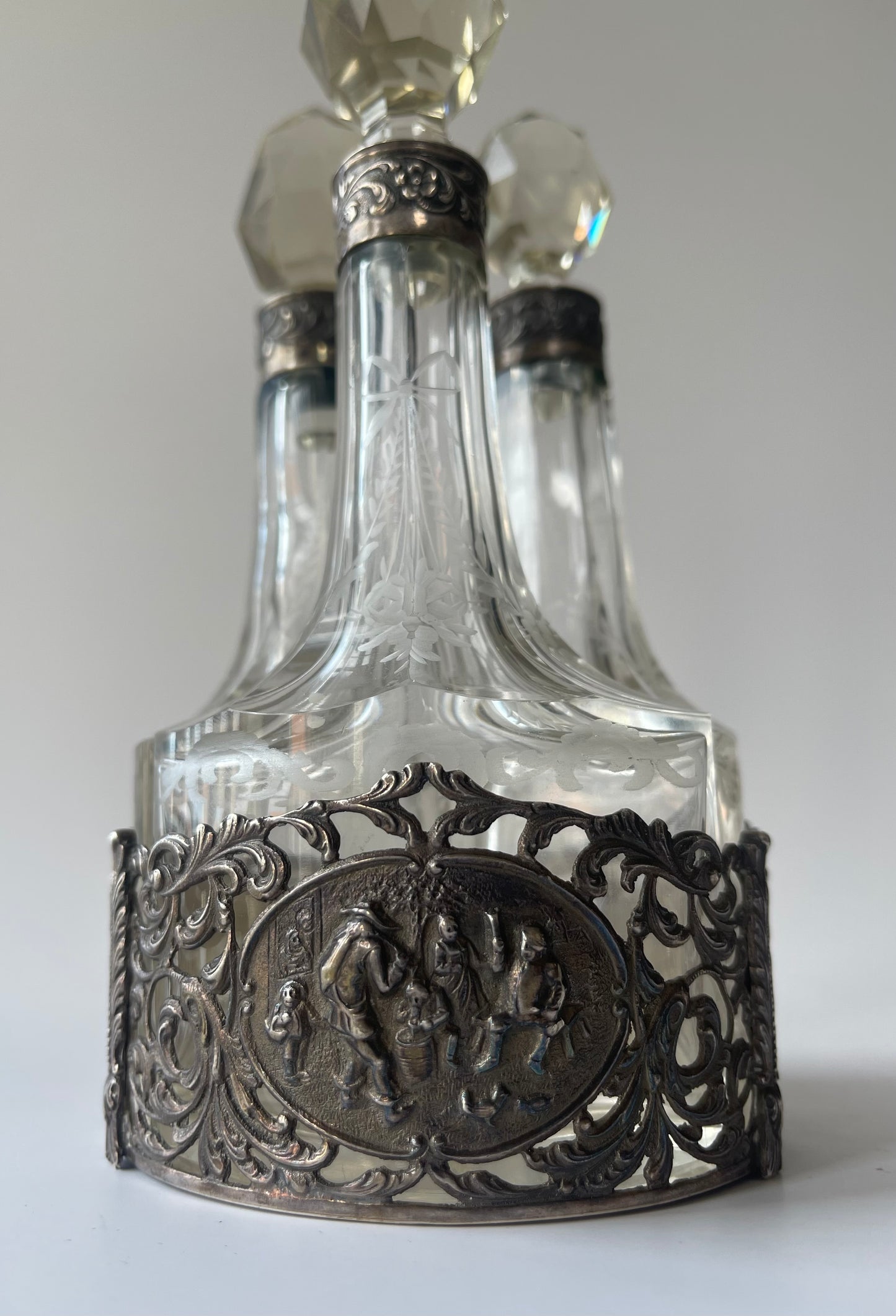 Antique Victorian Sterling Silver & Crystal Perfume Trio