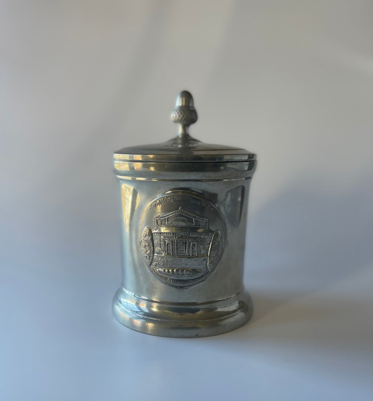 Vintage Bayreuth Pewter Stein with Wagner Theater Medallion